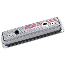 Proform Late Style SBC Valve Covers Centre Bolt Chrome with Bowtie Logo