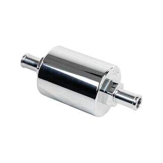 BILLET SPECIALTIES FUEL FILTER IN-LINE 3/8 BARB POLISHED 40 MICRON