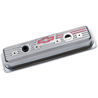 Proform Late Style SBC Valve Covers Centre Bolt Chrome with Bowtie Logo